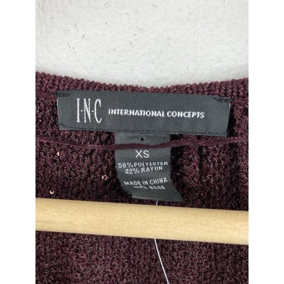 *New INC International Concepts Open Knit Sequin Sweater Womens Size XS Burgundy - Picture 9 of 9